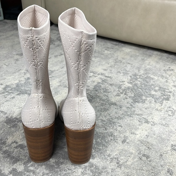 Kelsi Dagger Macey Stretch Diamond Knit Sock Boot Vanilla White Open Toe Sz 9 - Picture 8 of 14